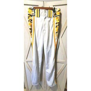 Boombah Baseball Pants Mens 32 White Yellow Black Snap Elastic Waist